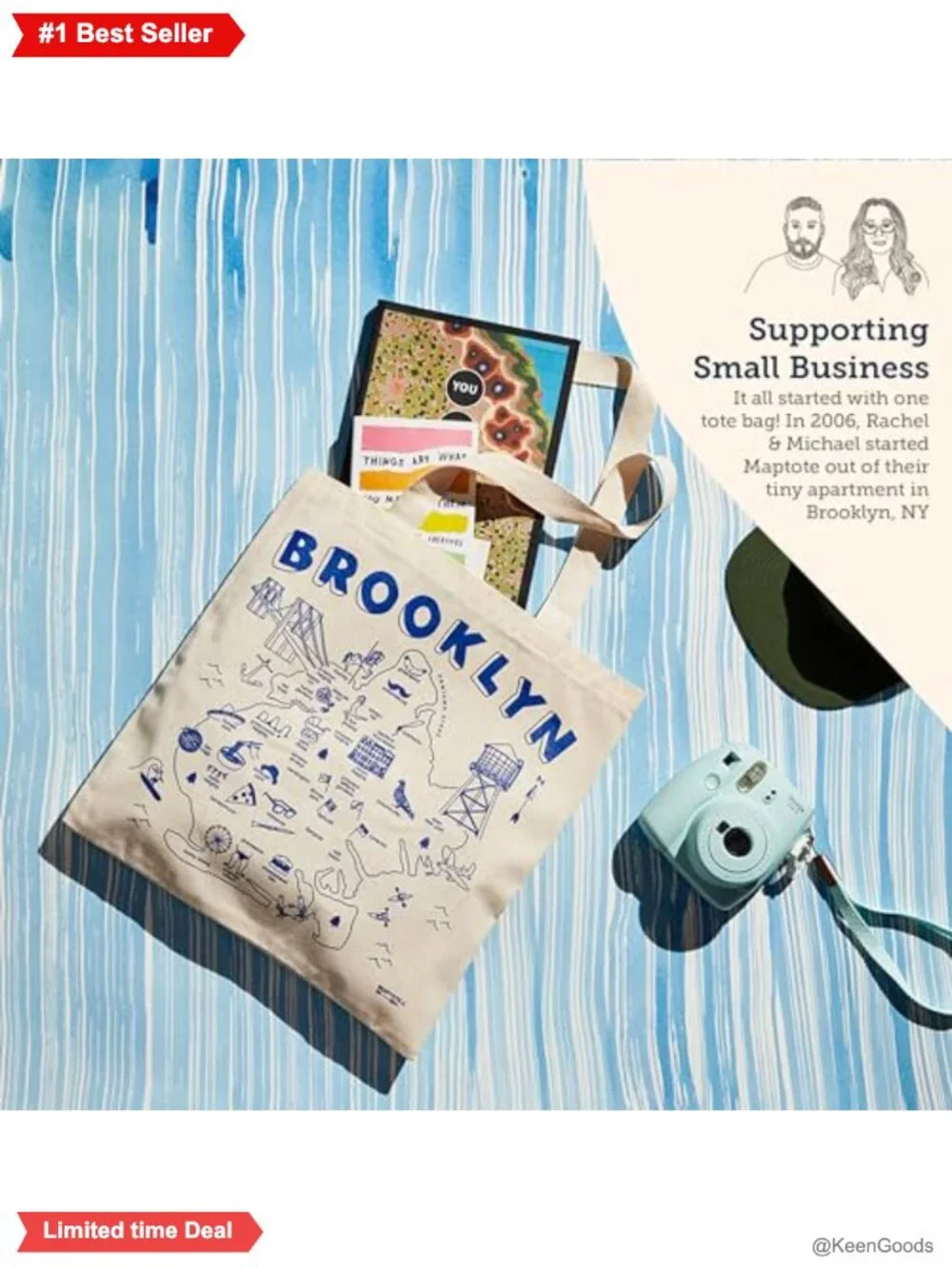 Reusable Cotton Canvas Grocery Tote Bag Map Print 15x14 USA Made